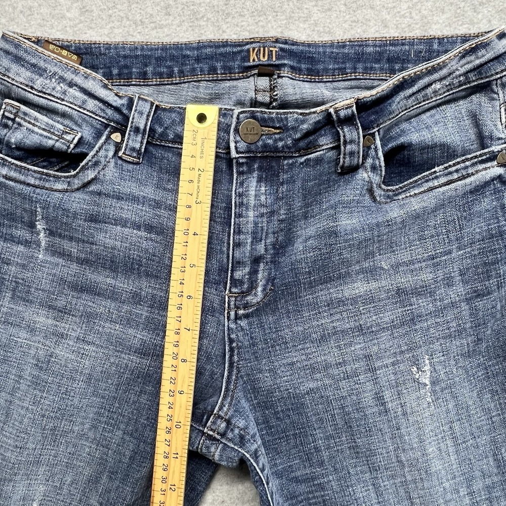Kut From The Kloth Straight Leg Jeans Women's 12 Blue Med Wash Denim Distressed - Picture 10 of 14